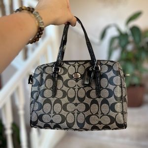 COACH Signature Stripe Black Leather Bag